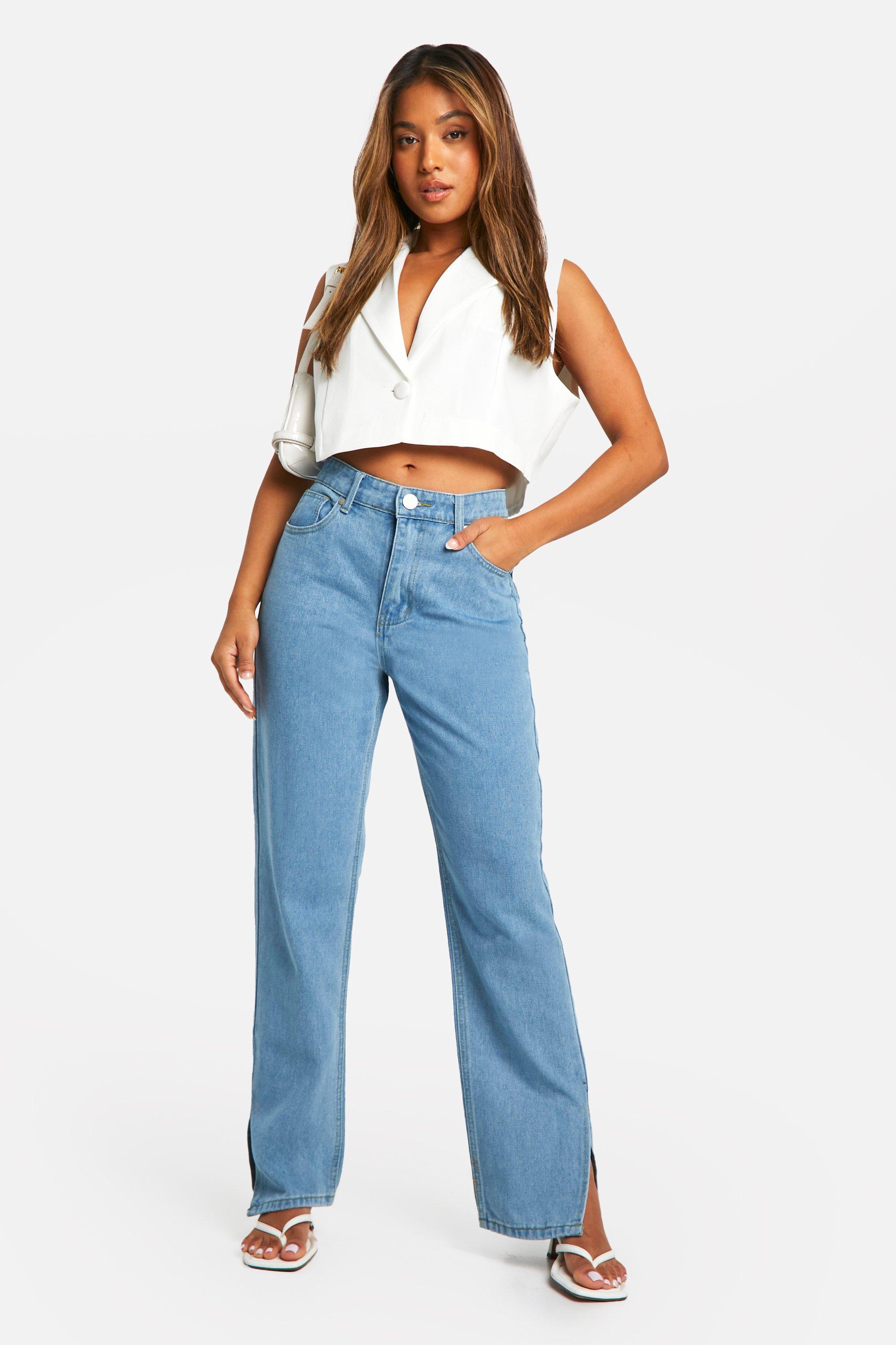 Petite Jeans mit hohem Bund und geteiltem Saum boohoo DE